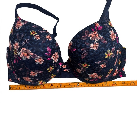 Victoria's Secret PINK Wear Everywhere Push Up Bra Women's 34DD Blue Floral Mesh - Picture 14 of 15